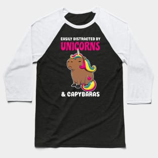 Easily Distracted by Unicorns and Capybaras Cartoon Baseball T-Shirt